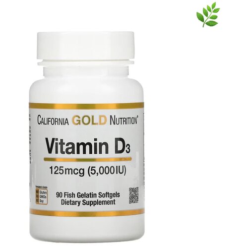 California Gold Nutrition, Витамин D3, 125 мкг (5000 МЕ), 90 шт.(витамин D) фотография