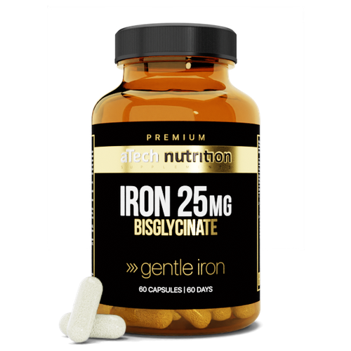 Iron 25mg / Железо 25 мг aTech Nutrition Premium Бисглицинат железа 60 капсул фотография