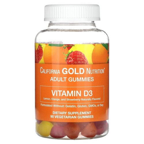 Пастилки California Gold Nutrition Vitamin D3 gummies со вкусом фруктов и ягод, 280 г, 90 шт. фотография