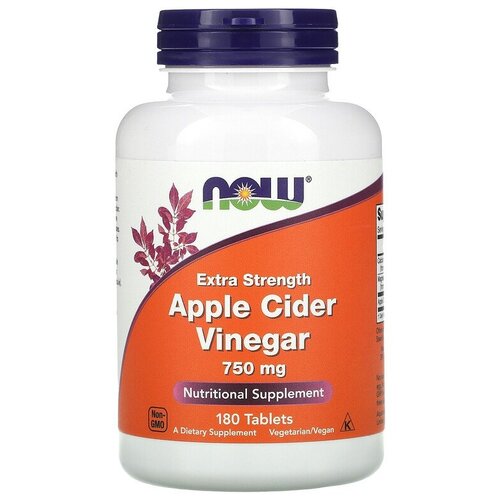 Таблетки NOW Apple Cider Vinegar Extra Strength 750 мг, 150 г, 750 мг, 180 шт. фотография