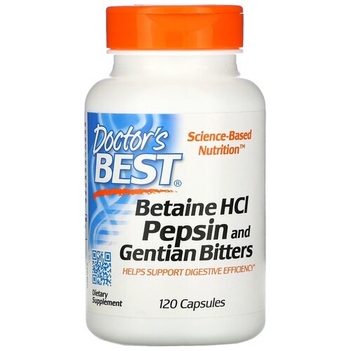 Капсулы Doctor's Best Betaine HCL Pepsin and Gentian Bitters, 100 г, 120 шт. фотография