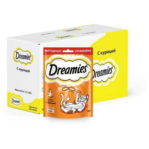 Лакомство для кошек Dreamies подушечки с курицей, 12 шт по 140 г фотография