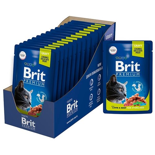 для стерилизованных кошек Brit Premium с ягненком и говядиной 14 шт. х 85 г (кусочки в соусе) фотография