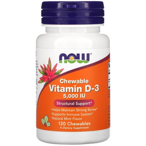 Пастилки NOW Chewable Vitamin D3 5000 IU, 70 г, 90 мл, 120 шт. фотография