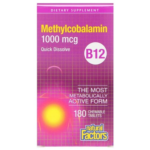 Таблетки Natural Factors Methylcobalamin B12, 70 г, 1000 мкг, 180 шт. фотография