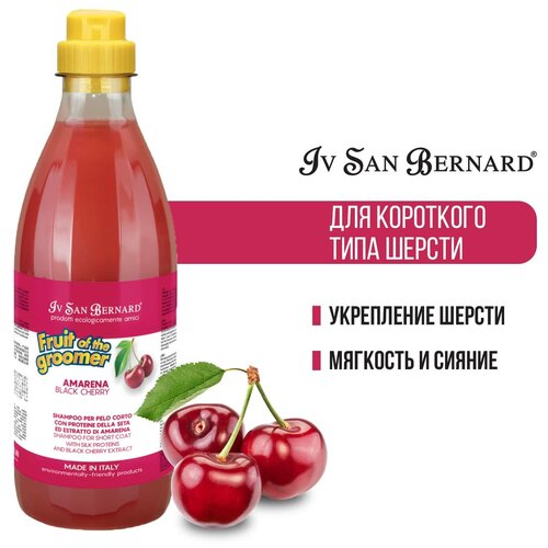 Шампунь -шампунь Iv San Bernard Fruit of the Groomer Black Cherry для кошек и собак с короткой шерстью с протеинами шелка , 1 л , 1 кг фотография