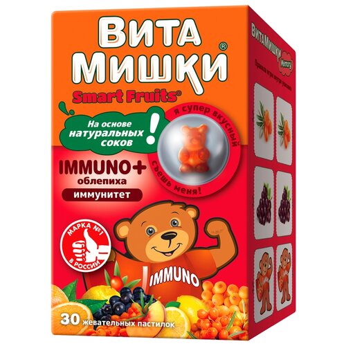 ВитаМишки Immuno + облепиха пастилки жев., 150 г, 30 шт., облепиха фотография