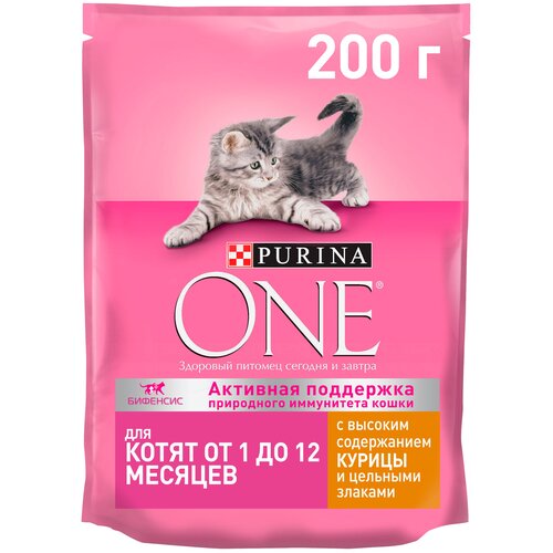 Сухой корм для котят Purina ONE с высоким содержанием курицы и цельными злаками 10 шт. х 200 г фотография