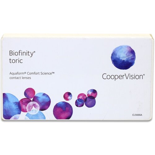 Контактные линзы CooperVision Biofinity Toric., 3 шт., R 8,7, D -3, CYL: -1,25, AХ: 10, бесцветный, 1 уп. фотография