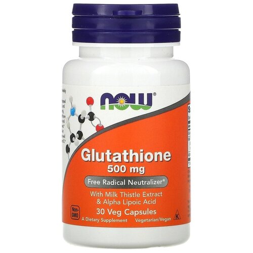 фотография NOW Foods, Glutathione, 500 mg, Глутатион, 500 мг, 30 вегетарианских капсул, купить за 2045 р