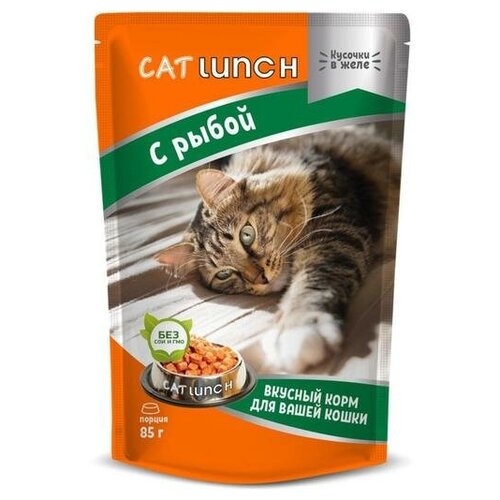 Влажный корм для кошек Cat Lunch с говядиной 85 г (кусочки в желе) фотография