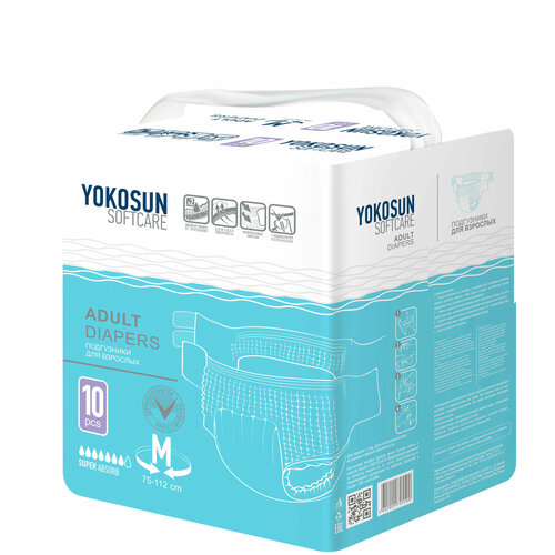 Подгузники для взрослых YokoSun Softcare Adult diapers, M, 7 капель, 75-112 см, 1 уп. по 10 шт. фотография