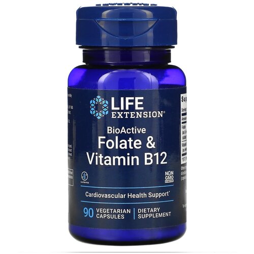 Капсулы Life Extension BioActive Folate & Vitamin B12, 40 г, 100 мл, 90 шт. фотография