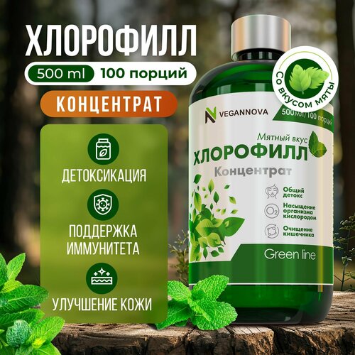 Vegannova БАД Хлорофилл жидкий со вкусом мяты, 100 порций, концентрат 500 мл фотография