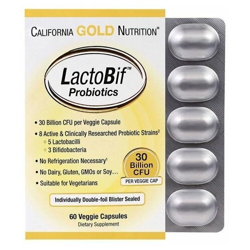 California Gold Nutrition LactoBif капс., 30 млрд КОЕ, 130 г, 60 шт., нейтральный, 1 уп. фотография