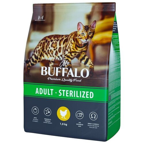 Mr. Buffalo STERILIZED Сухой корм для стерилизованных и кастрированных кошек с курицей 1,8 кг фотография