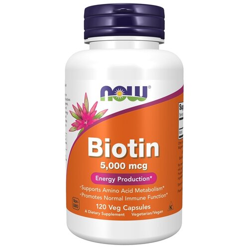 Капсулы NOW Biotin, 150 г, 200 мл, 5000 мкг, 120 шт. фотография