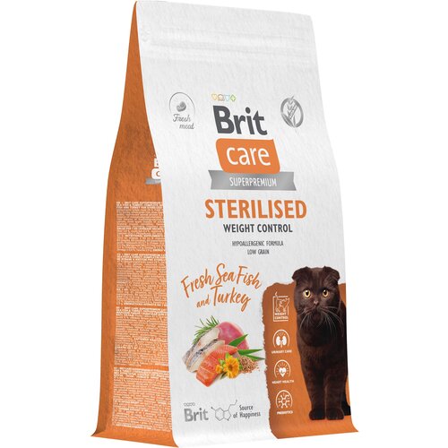 Сухой корм для стерилизованных кошек Brit Care Cat Sterilised Weight Control​​, контроль веса, с морской рыбой и индейкой 1,5 кг фотография