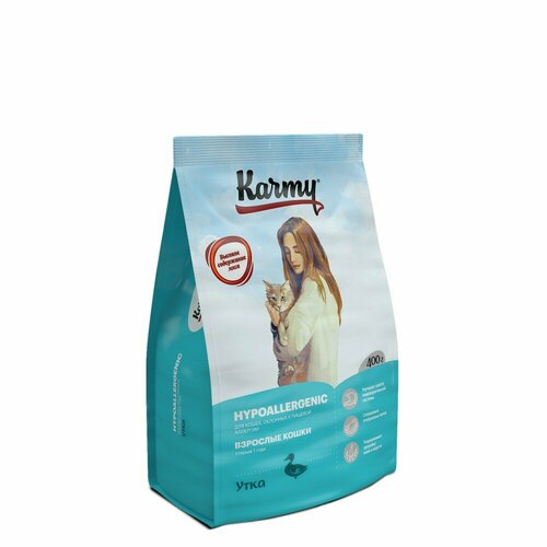 фотография Сухой корм для кошек Karmy Hypoallergenic Утка 400г, купить за 511 р