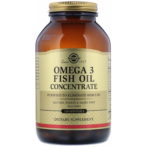 Омега-3 Solgar, Omega-3, Fish Oil Concentrate, 120 капсул, 60 порций фотография