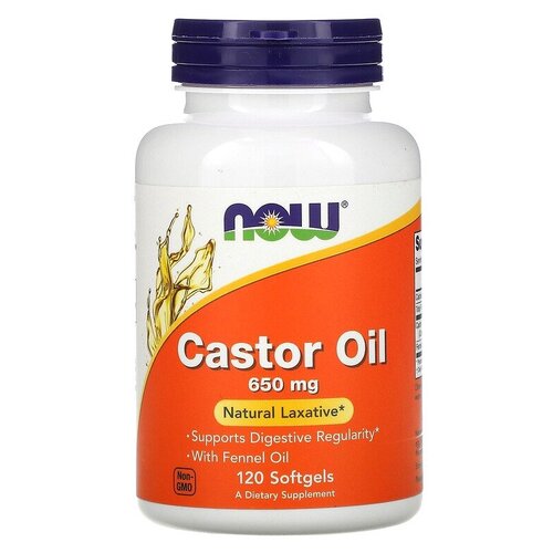 Капсулы NOW Castor Oil 650 мг, 100 г, 100 мл, 120 шт. фотография