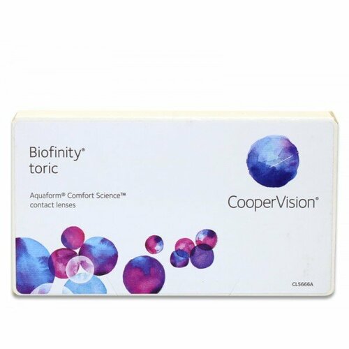 Контактные линзы CooperVision Biofinity Toric., 3 шт., R 8,7, D -5, CYL: -0,75, AХ: 110, бесцветный, 1 уп. фотография