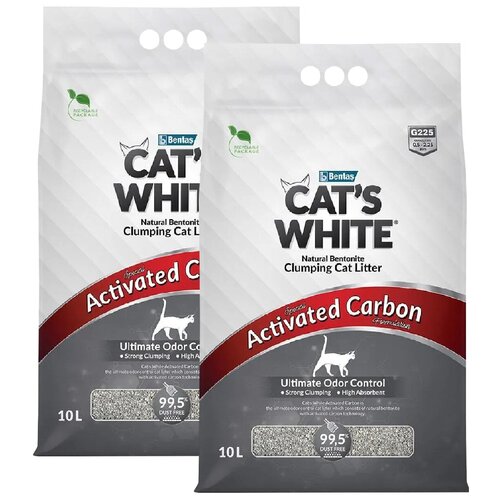 CAT'S WHITE ACTIVATED CARBON наполнитель комкующийся для туалета кошек с активированным углем (10 + 10 л) фотография