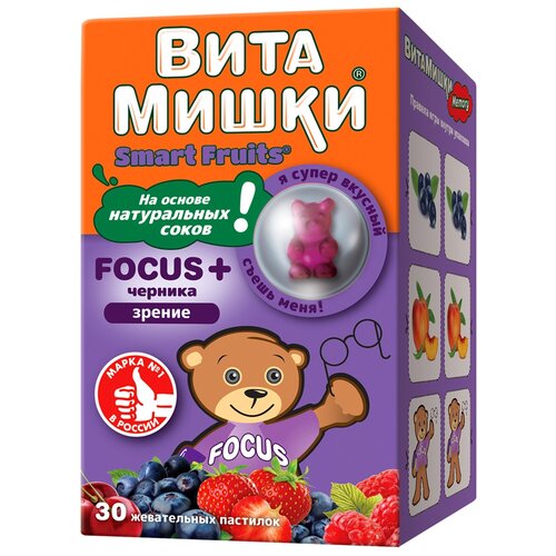 фотография ВитаМишки Focus + черника пастилки жев., 100 г, 30 шт., черника, купить за 673 р