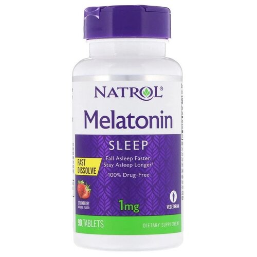 Таблетки растворимые Natrol Melatonin Fast Dissolve Strawberry 1 mg, 64 г, 1 мг, 90 шт. фотография