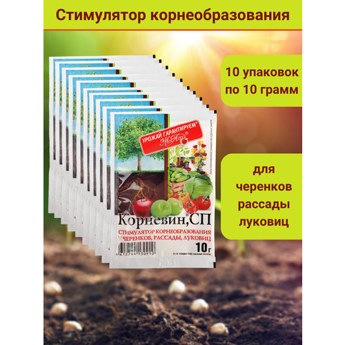 Корневин, стимулятор образования и роста корней 10 г, в комплекте 10 упаковок по 10 г. фотография