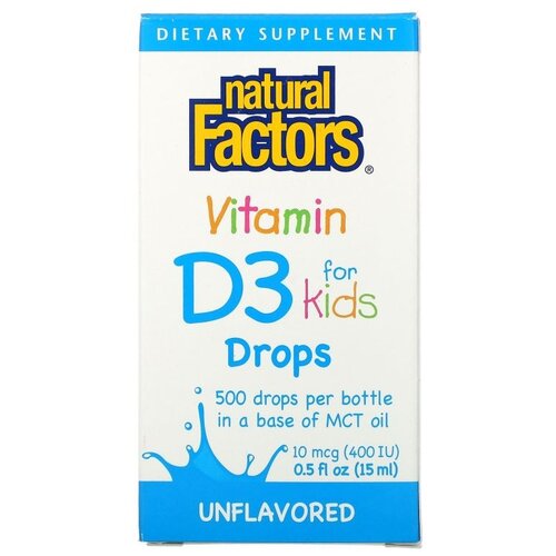 Капли Natural Factors Vitamin D3 for Kids, 90 г, 15 мл, 400 МЕ, 500 шт. фотография