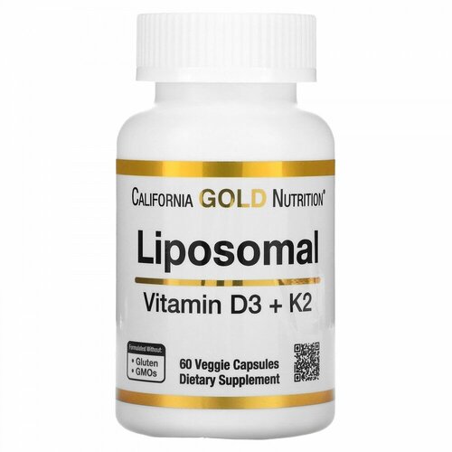 California Gold Nutrition Liposomal Vitamin K2+ D3 (липосомальные витамины K2 и D3) 60 вегетарианских капсул фотография