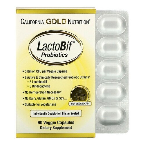 California Gold Nutrition LactoBif капс., 5 млрд КОЕ, 100 г, 60 шт., нейтральный, 1 уп. фотография