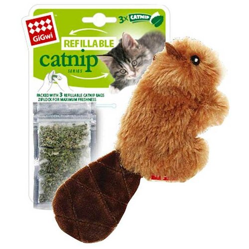 Игрушка для кошек Бобренок с кошачьей мятой 16см (75301), серия REFILLABLE CATNIP, 1шт фотография