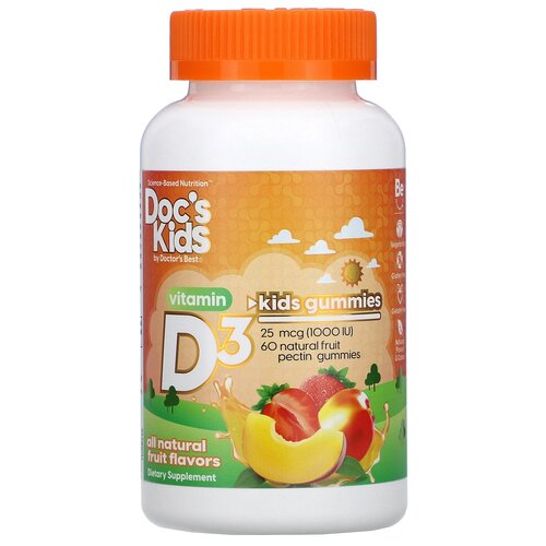 Пастилки Doctor's Best Doc's Kids Vitamin D3 Gummies натуральный фруктовый вкус 25 мкг (1000 МЕ), 230 г, 1000 ME, 60 шт. фотография