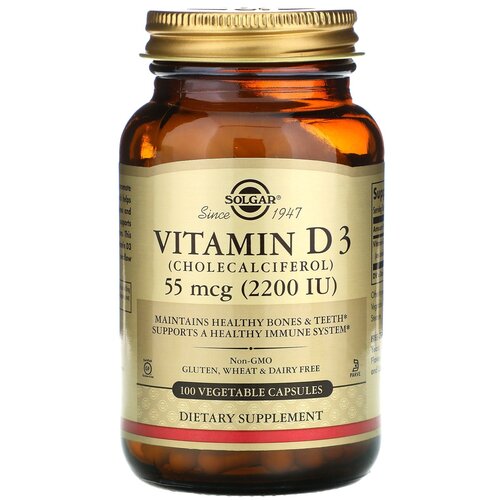 Капсулы SOLGAR Vitamin D3 (Cholecalciferol) 2200 МЕ, 150 г, 150 мл, 2200 МЕ, 100 шт. фотография