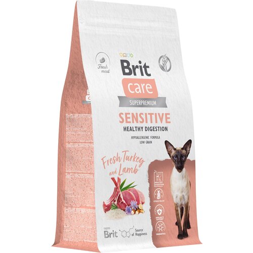 Сухой корм для кошек с чувствительным пищеварением Brit Care Cat Sensitive Healthy Digestion​​, с индейкой и ягненком 1,5 кг фотография