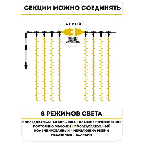 Гирлянда электрическая светодиодная 3х2 метра / Гирлянда штора занавес новогодняя фотография