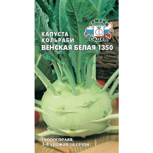 Капуста кольраби венская БЕЛАЯ 1350, семена 0,5г,1 пакет, 3-4 урожая за сезон фотография