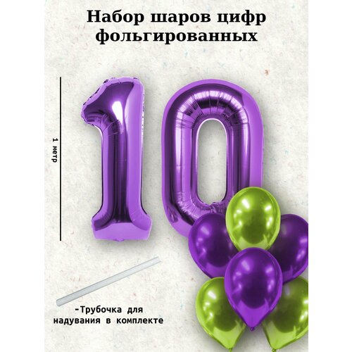 Набор шаров: цифры 10 лет + хром 10шт фотография