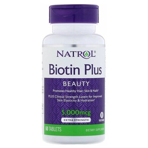 фотография Таблетки Natrol Biotin Plus, 80 г, 5000 мкг, 60 шт., купить за 2199 р