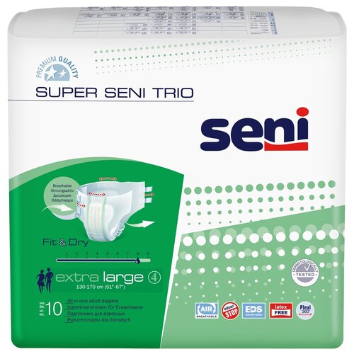 Подгузники для взрослых Super Seni trio extra large (обхват 130-170 см) 10 шт. фотография