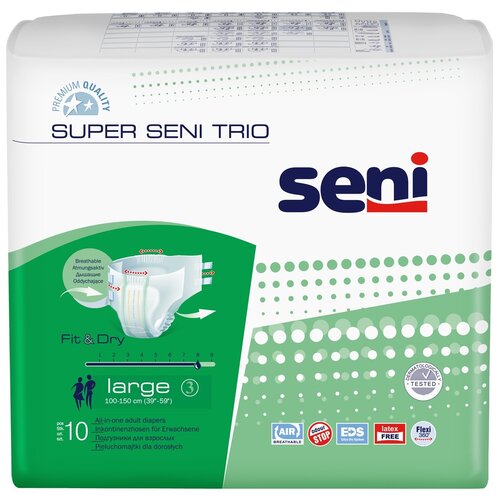 Подгузники для взрослых Super Seni trio large (обхват 100-150 см) 10 шт. фотография