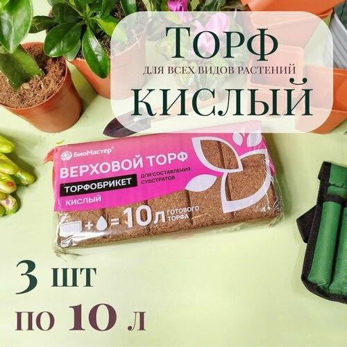 Торфобрикет / верховой торф кислый БиоМастер, 30 л (3шт по 10л) фотография