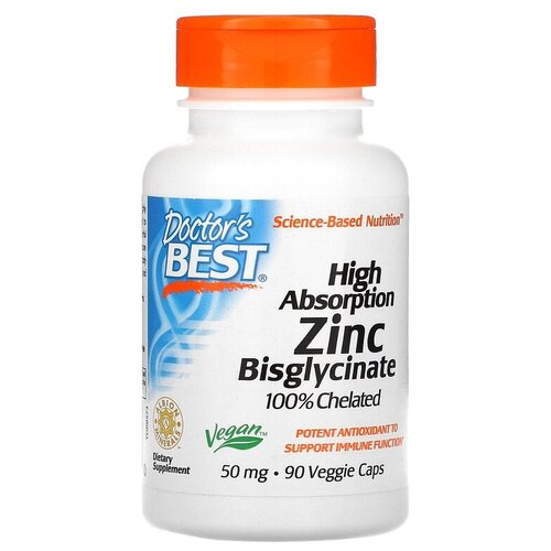 Капсулы Doctor's Best High Absorption Zinc Bisglycinate 50 мг вег., 70 г, 50 мг, 90 шт. фотография