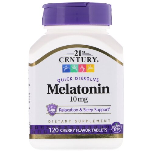 Таблетки растворимые 21st Century Melatonin 10 мг, 60 г, 60 мл, 10 мг, 120 шт. фотография