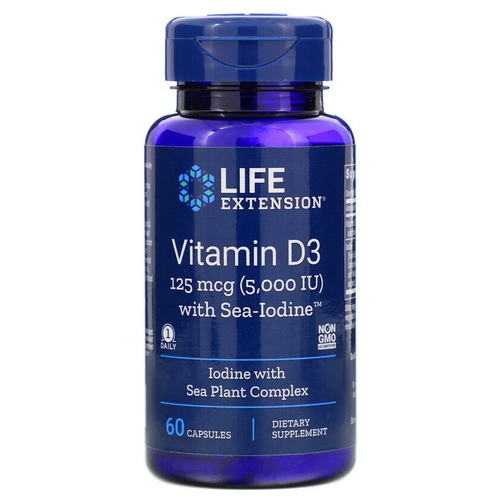 Капсулы Life Extension Vitamin D3 with Sea-Iodine, 50 г, 5000 МЕ, 60 шт. фотография