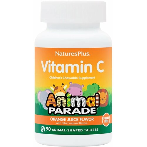 NaturesPlus Animal Parade, vitamin C 90 tab/ Витамин С детский со вкусом апельсинового сока Парад зверят таблетки жевательные 1550мг 90шт фотография