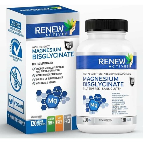 Magnesium Biglycinate, Renew Actives, Магний Бисглицинат - 200 мг, 120 капсул фотография