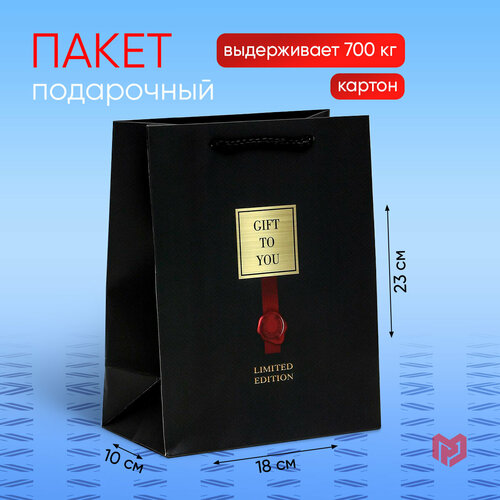 Пакет подарочный ламинированный «Gift to you» черный, 18 × 23 × 10 см фотография